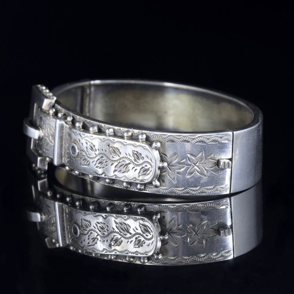 Antique Victorian Buckle Bangle Sterling Silver Dated Birmingham 1888