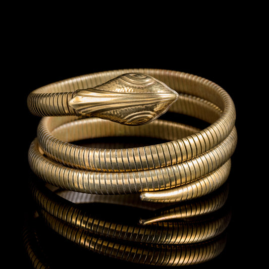 Antique Victorian Coiled Snake Bangle Gold Gilt Circa 1900