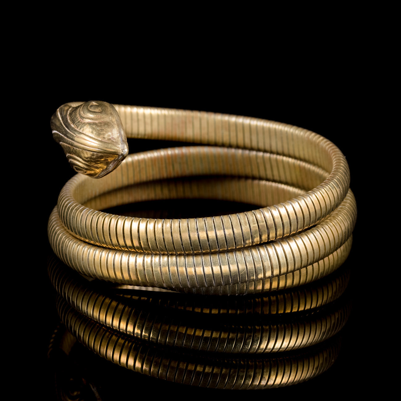 Antique Victorian Coiled Snake Bangle Gold Gilt Circa 1900