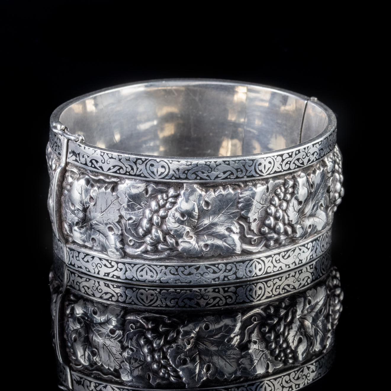 Antique Victorian Cuff Bangle Silver Grapevine Circa 1880