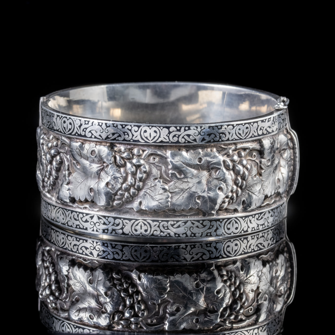 Antique Victorian Cuff Bangle Silver Grapevine Circa 1880