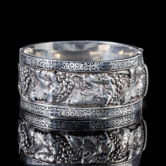 Antique Victorian Cuff Bangle Silver Grapevine Circa 1880