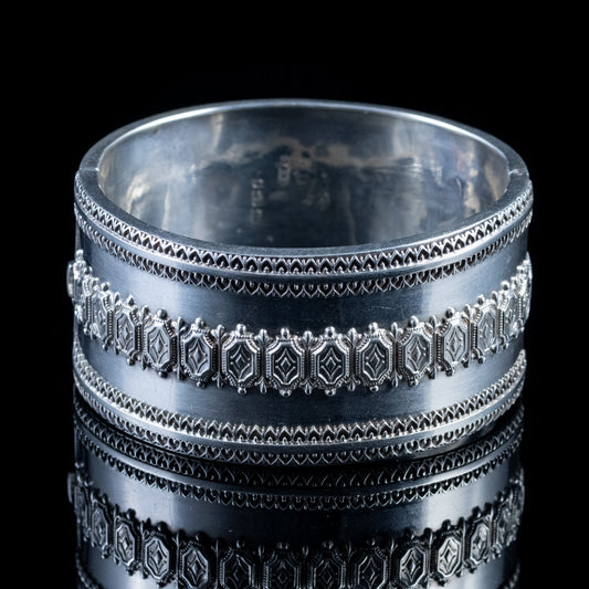 Antique Victorian Cuff Bangle Sterling Silver Dated 1893