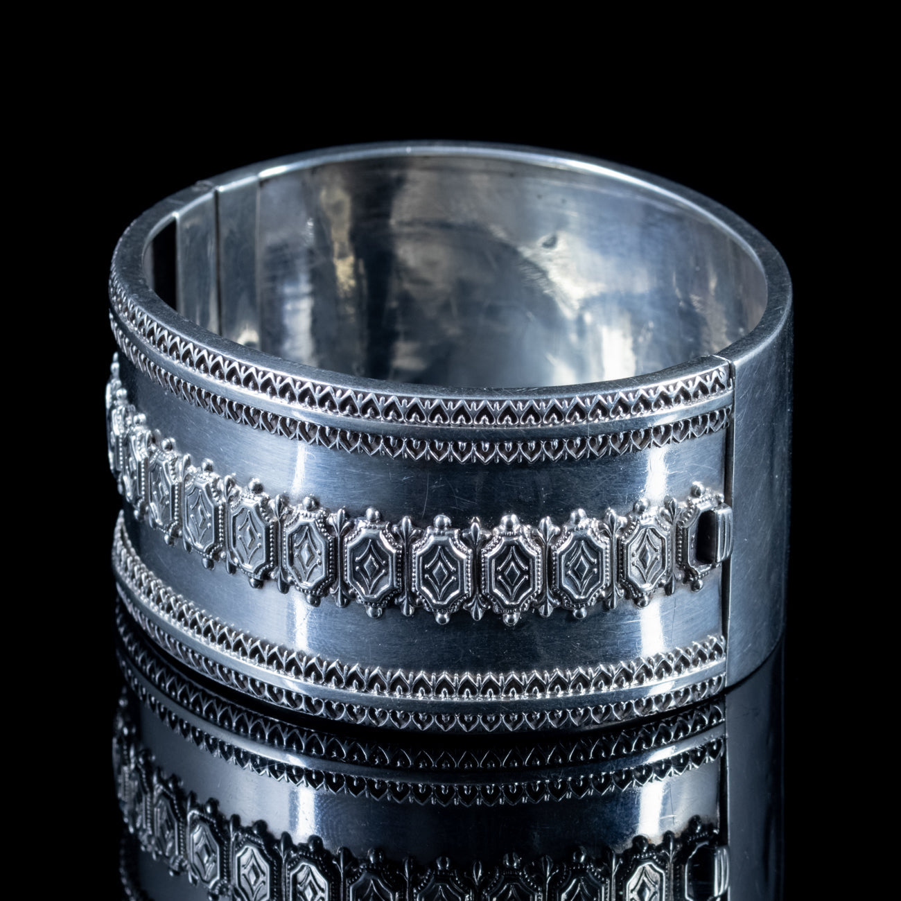 Antique Victorian Cuff Bangle Sterling Silver Dated 1893