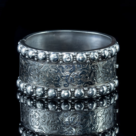 Antique Victorian Cuff Bangle Sterling Silver Circa 1880